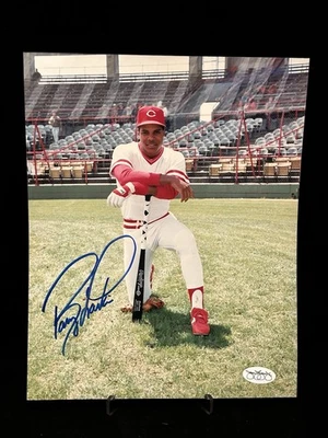 BARRY LARKIN SIGNED AUTOGRAPHED 8x10 PHOTO CINCINNATI REDS 1990 WS CHAMPION JSA - Image 1 of 3