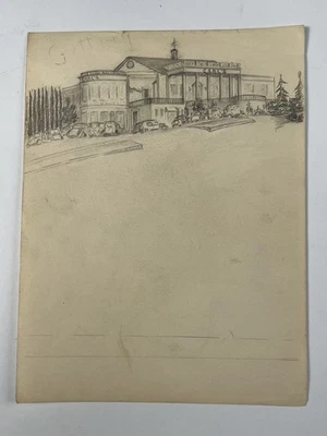 Vtg Pencil Drawing “Carl’s” View Park CA 12x9” Illustration Art Of Restaurant - Image 1 of 4
