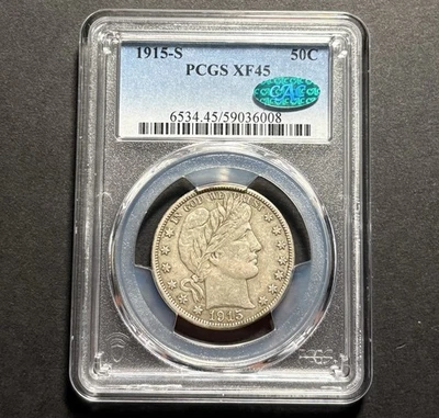 1915-S Barber Half Dollar — PCGS XF45 CAC ✅ Better Date 🔥 Original Surfaces - Image 1 of 4