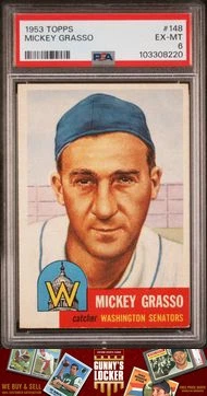 1953 Topps Mickey Grasso 148 Washington Senators PSA 6 - Image 1 of 2