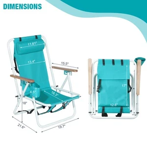 2 Pack Folding Audlt Beach Chair, Portable Backpack Camping Chair,Cup Holder - Picture 1 of 8