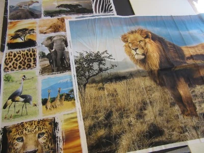 2 Hoffman Wild Kingdom Lion Savanna Landscape cotton Fabric Panels - Image 1 of 4
