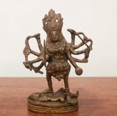 Vintage Durga Statue Antique Hindu Goddess Shakti Kali Mahishasura Mardini Idol - Image 1 of 4