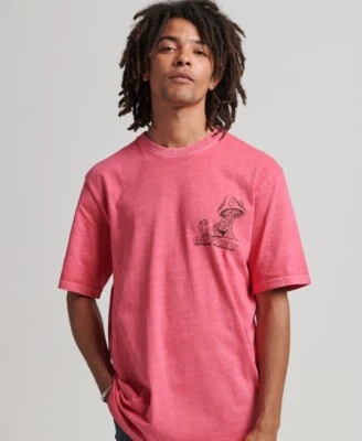 Superdry Mens L Pink VTG Into The Woods Logo Short Sleeve T-Shirt Mushroom Chill - Image 1 of 4