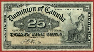 DOMINION OF CANADA 2. 1. 1900 25 centavos firma Boville DC-15b P-9b CH en muy buen estado - Imagen 1 de 2