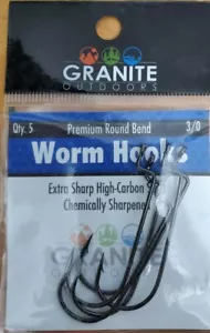 GRANITE FISHING HOOKS, WORM HOOK, SZ 3/0, QTY 5, - Picture 1 of 1