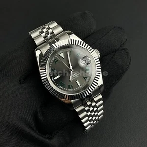 Graue römische Ziffern Zifferblatt 39mm Herrenuhr NH35A Automatikwerk Saphir Stahl - Bild 1 von 11
