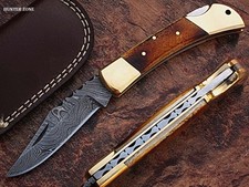 Great Looking Handmade 18.5cm Folding Pocket Knife Damascus Steel Giraffe Bone
