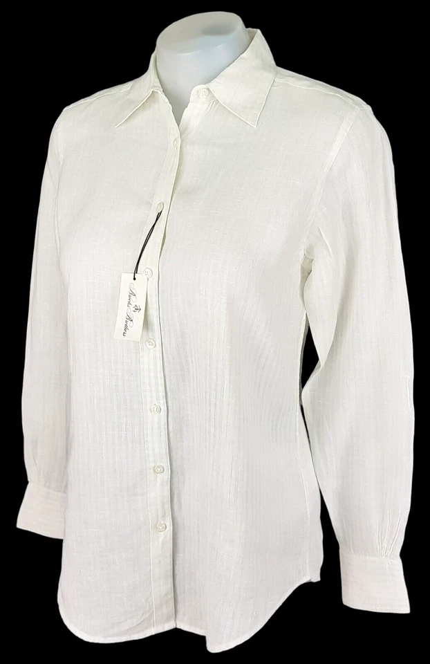 BROOKS BROTHERS женщины белый ирландский льняной L/S вечернее платье рубашка - S - £99 - Изображение 1 из 4