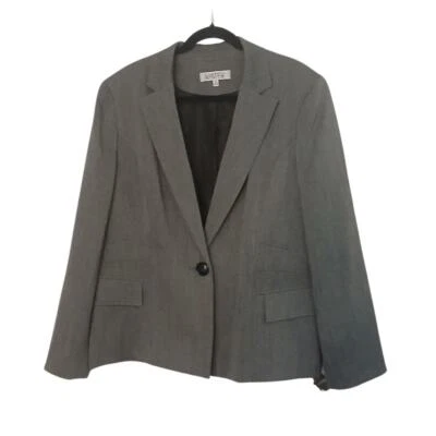Blazer Kasper 18 Gris Cierre Botón Ajustado Forrado Elastizado Poliéster Spandex Plus Foto 1 de 4