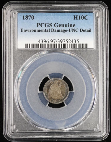 1870 H10C Seated Liberty Silver Half Dime PCGS UNC Detail Cover