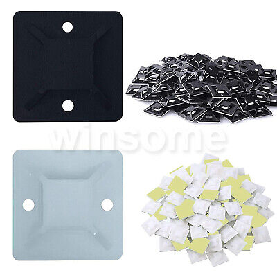 40 X Self Adhesive Walls Cable Wire Tie Mounts Square Pad Cord Clips Sticky Base • 2.95£