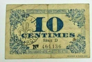 1917 Bon Communal Ville De Lillie 10 Centimes VF - Picture 1 of 3