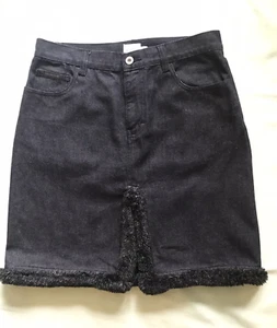 Calvin Klein Jeans Skirt Black Denim Faux Fur Trim Size 7 NEW - Picture 1 of 5