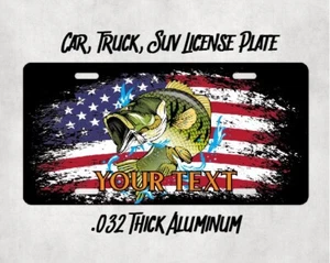 Personalized - Bass USA Flag Fishing - Heavy Aluminum License Plate Car Tag - Picture 1 of 2