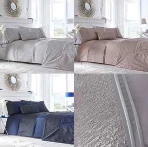 Lavelle Faux Silk Crinkle Crushed Border Duvet Cover Set Bedding - Picture 1 of 7