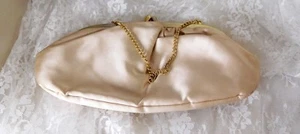Vintage Satin Clutch w/Metal Clasp and Chain   Champagne Color   5 1/2" x 10" - Picture 1 of 6