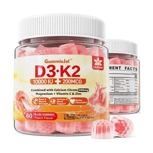 Sugar-Free Vitamin D3 K2 Filled Gummies 5000IU / 10,000 IU with 500mg Calcium... - Picture 1 of 7