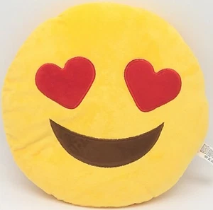 Emoji Decorative Pillow Heart Eyes Love 11" Yellow Red Brown For Bed - Picture 1 of 5
