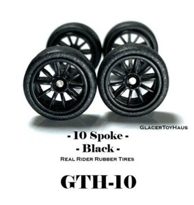 1/64 Scale Custom Wheels - 10 Spoke / Black - Hot Wheels Rubber Tires - Picture 1 of 1