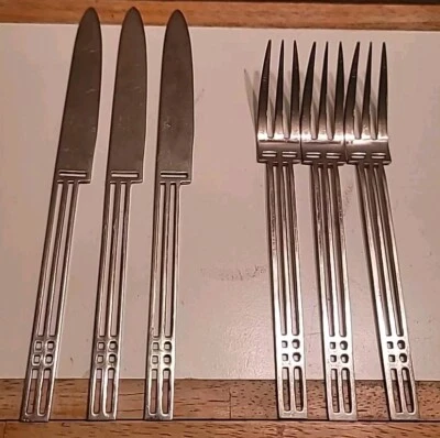 Cuchillos y tenedores de cena de acero inoxidable Sasaki ventanas 18-8 cubiertos Japón 6 piezas Foto 1 de 4