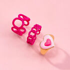 3Pcs/set Pink Heart Geometry Rings Set Adjustable Oil Dripping Ins Fashion Ri DS
