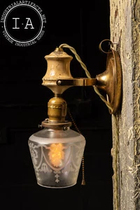 Vintage Brass Frosted Glass Sconce - Picture 1 of 8