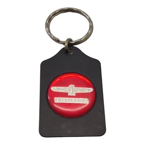 Vintage THUNDERBIRD Medallion Metal Key Chain Black Red Logo - Picture 1 of 8