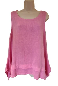 Ladies Italian Lagenlook sleeveless Washed Linen Mix Top One Size UK 10-14 Pink - Picture 1 of 9