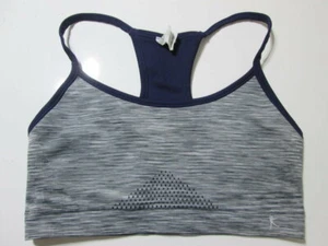 Danskin Now Sport Bra Size L Gray/Navy Wireless Unlined Racerback Pullover Gym - Picture 1 of 6