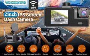 3" Dash Cam Car HD 1080P Front/Rear/Inside Dual Lens Video Recorder Camera WIFI - Picture 1 of 24