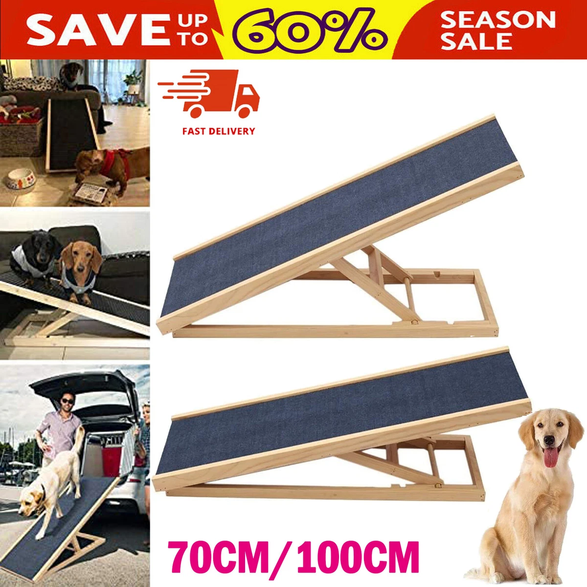 Dog Ramp,Rubber Mat High Traction Ramp,5 Level Adjustable Folding Pet ...