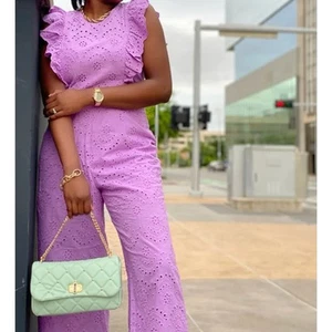 New York & Company Purple Pastel Eyelet Jumpsuit Sz XXL 100% Cotton - Picture 1 of 10