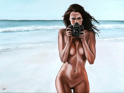 Figura Desnuda Original Pintura al Óleo, Arte Contemporáneo, Paisaje Marino Audaz Desnudo Foto 1 de 4
