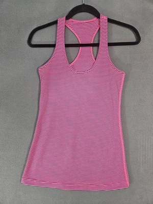Camiseta sin mangas deportiva Lululemon para mujer talla mediana rosa neón a rayas espalda deportiva  Foto 1 de 4