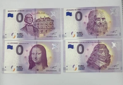 Lot 4 Billets  Zéro 0 € Euro Touristique / Souvenir 2018-1 / 2018-2 / 2018-3/-4 - Photo 1/2
