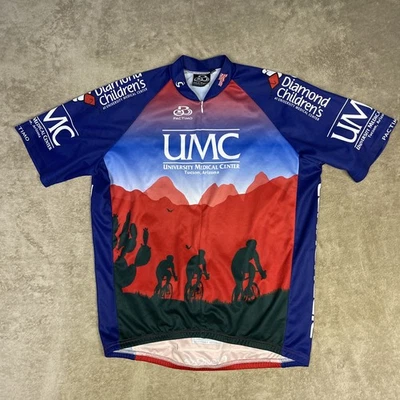 Pactimo Cycling Jersey Men’s Size L  Red Blue Full Zip Poly - Image 1 of 4