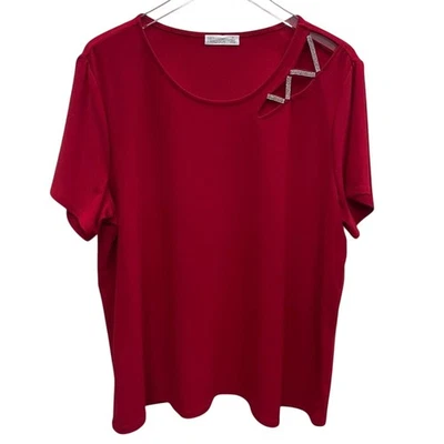 89th & Madison Red Knit Pullover With Rhinestone Trim Size 2X - Image 1 of 4