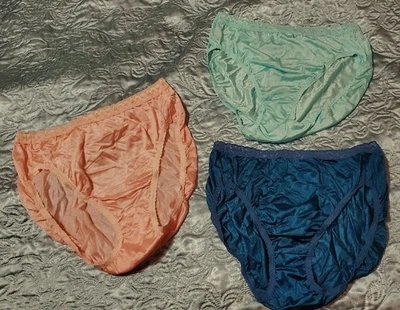 Lote de bragas vintage Hanes de nailon sedoso con encaje elástico de corte alto (¡3 pares!) Talla 9 Foto 1 de 4