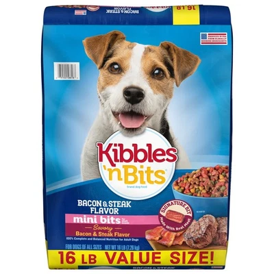 Mini bits de ração seca para cães de raça pequena sabor salgado bacon e bife, (1) 16 lb. Bolsa - Imagem 1 de 4
