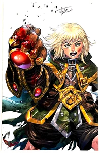 BATTLE CHASERS 11"X17" SIGNED BATTLE DAMAGE PRINT TYLER KIRKHAM COA - Picture 1 of 2