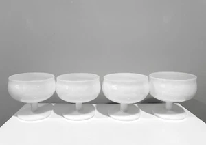 4 Block Portugal Glass Champagne Dessert Stems In Capers Pattern Opaque White - Picture 1 of 6