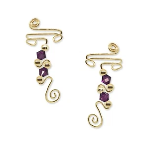 Ear Wraps Cuffs Climbers Crawlers Gold with Amethyst Crystals - Bild 1 von 2