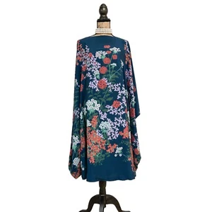 VTG 80s Japan License Christian Dior Fabric Bespoke Floral Circular Silk Dress - Picture 1 of 7