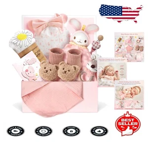 10-Piece Baby Gift Set for Girls - Soft Cotton Essentials in Pink Rabbit Theme - Picture 1 of 10