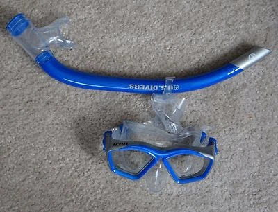 USED U.S. DIVERS Standard gray/blue Mask & Snorkel 2pc combo set, size Adult  - Image 1 of 2