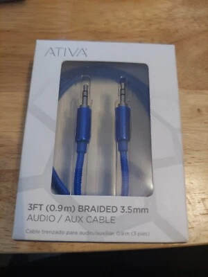 ATIVA Braided Auxiliary Audio Cable for Apple iPhone and iPod, 3.5 mm, 3', Black - Image 1 of 2