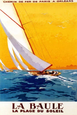 LA BAULE PLAGE DU SOLEIL SAILING SAILBOAT BEACH SUN FRANCE VINTAGE POSTER REPRO - Image 1 of 3