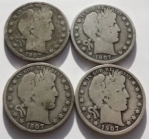 1907-PSDO Barber Silver Half Dollars G/VG, Four 50C coins - Picture 1 of 6