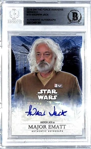 Star Wars Force Awakens 2016 Andrew Jack ""Mayor Ematt"" tarjeta automática firmada losa BAS - Imagen 1 de 3